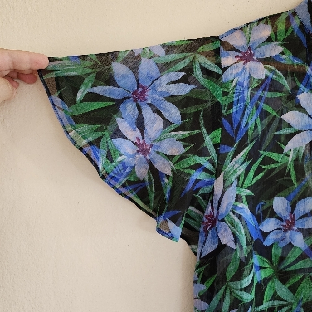 2/$20 Forever 21 Blue Green Floral Print Semi Sheer A Line Dress Size - Picture 11 of 16